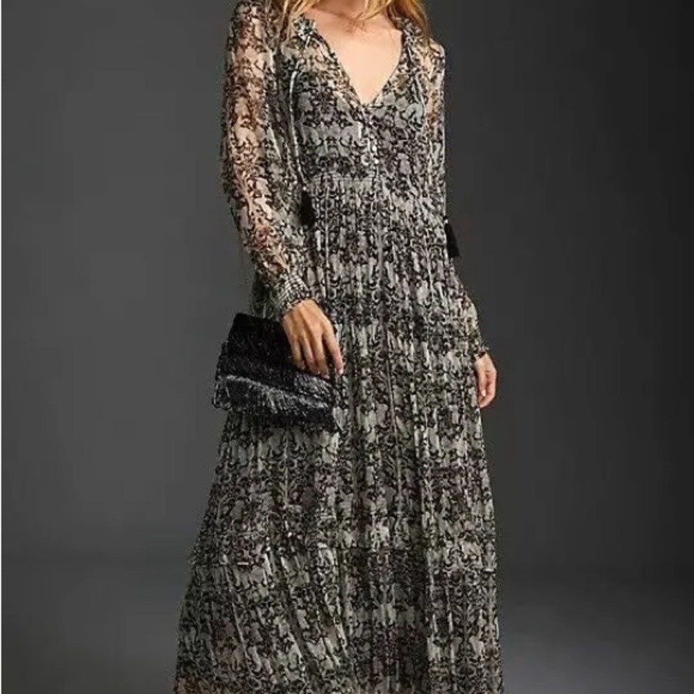 Anthropologie Black and Gray Long Sleeve Dress